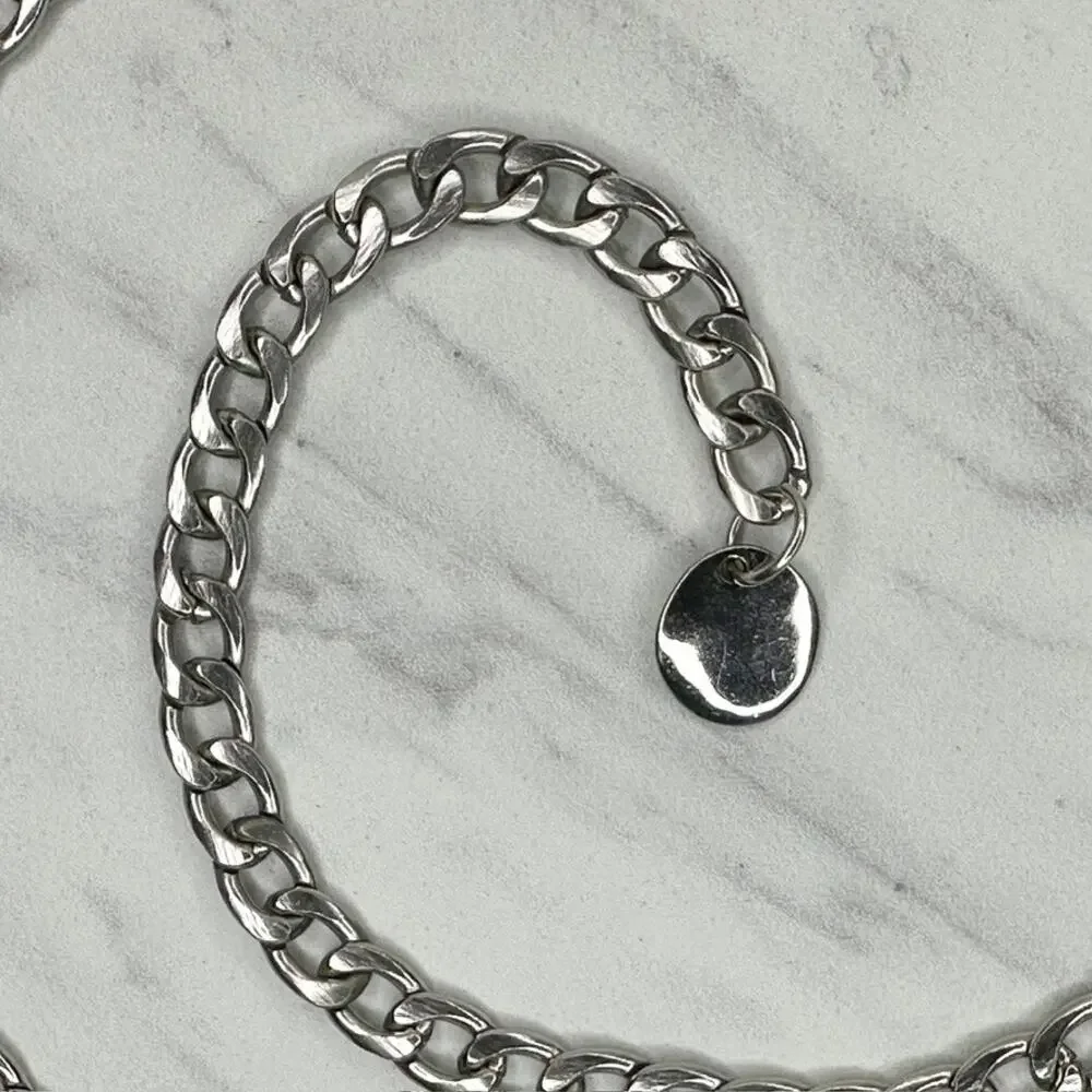 Silver Tone Curb Chain Link Belt Lobster Clasp One Size (OS) ✨